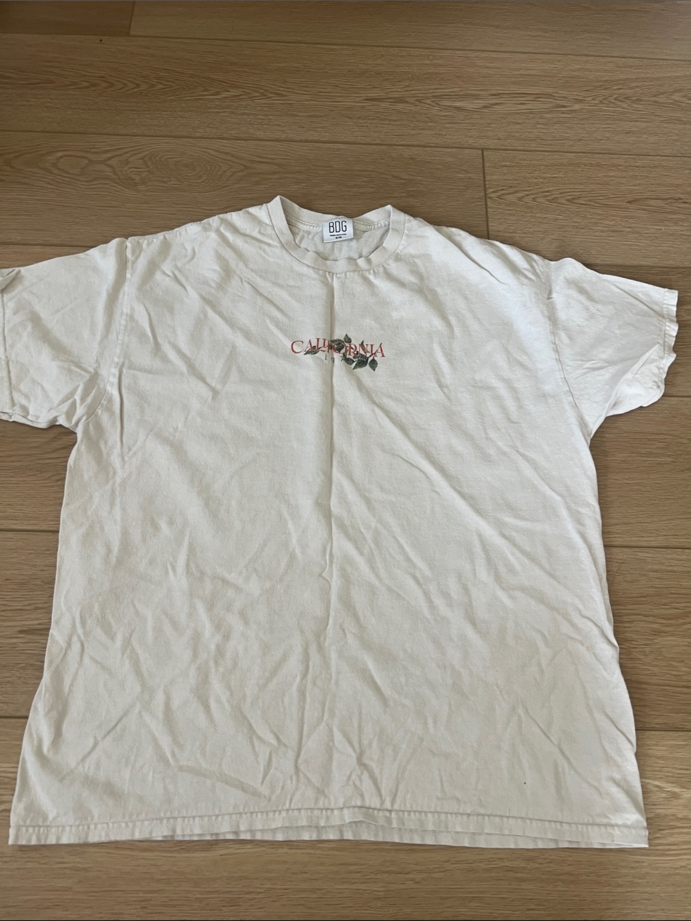 BDG Cream Short Sleeve Tee with Small Floral 'California' Logo